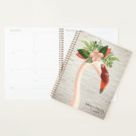 Floral Boho Flamingo White Brick Planner<br><div class="desc">A teacher planner featuring an image of a flamingo wearing a flower crown over a white brick background.  Personalise the text.</div>
