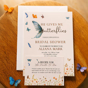 Floral Boho He Gives Me Butterflies Bridal Shower  Invitation