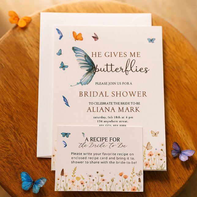 Floral Boho He Gives Me Butterflies Bridal Shower  Invitation (Creator Uploaded)