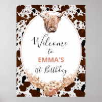 Floral Boho Highland Cow Birthday Welcome