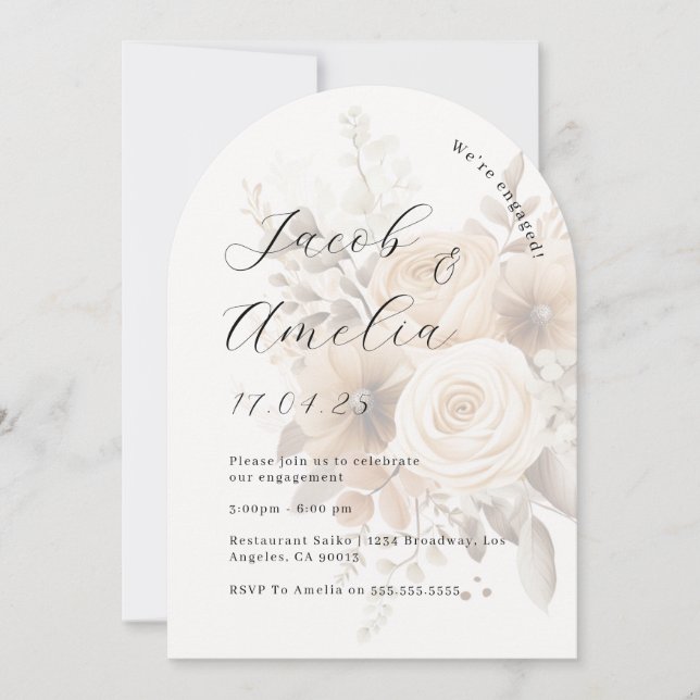 Floral Boho Modern Arch Engagement Party   Invitation (Front)
