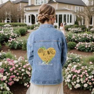 Floral Boho Mushrooms and Frogs Monogram Denim Jacket