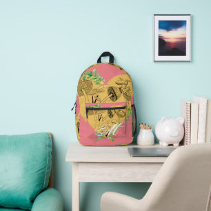 Floral Boho Mushrooms and Frogs Monogram Printed Backpack