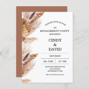 Floral Boho Pampas Grass Engagement Invitation