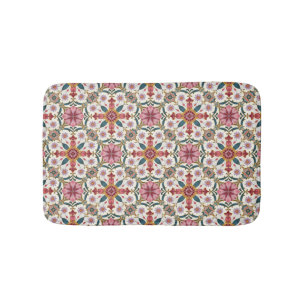 Floral Boho Pattern in Red, Pink & Teal Bath Mat