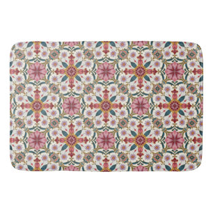 Floral Boho Pattern in Red, Pink & Teal Bath Mat