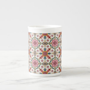 Floral Boho Pattern in Red, Pink & Teal Bone China Mug