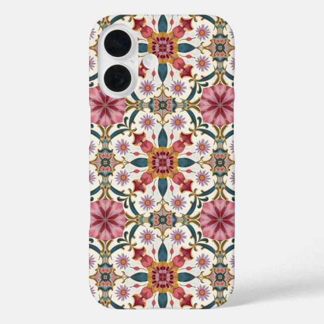 Floral Boho Pattern in Red, Pink & Teal Case-Mate iPhone Case (Back)