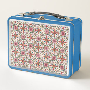 Floral Boho Pattern in Red, Pink & Teal Metal Lunch Box