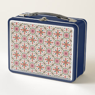 Floral Boho Pattern in Red, Pink & Teal Metal Lunch Box