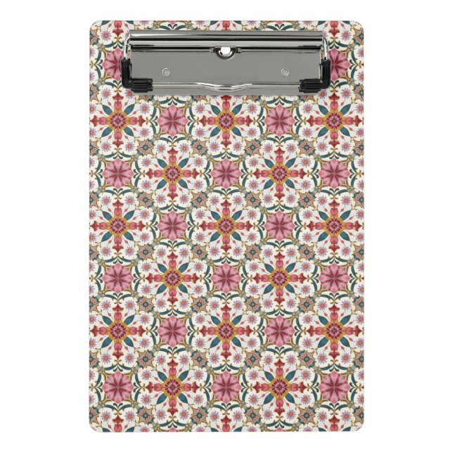 Floral Boho Pattern in Red, Pink & Teal Mini Clipboard (Front)