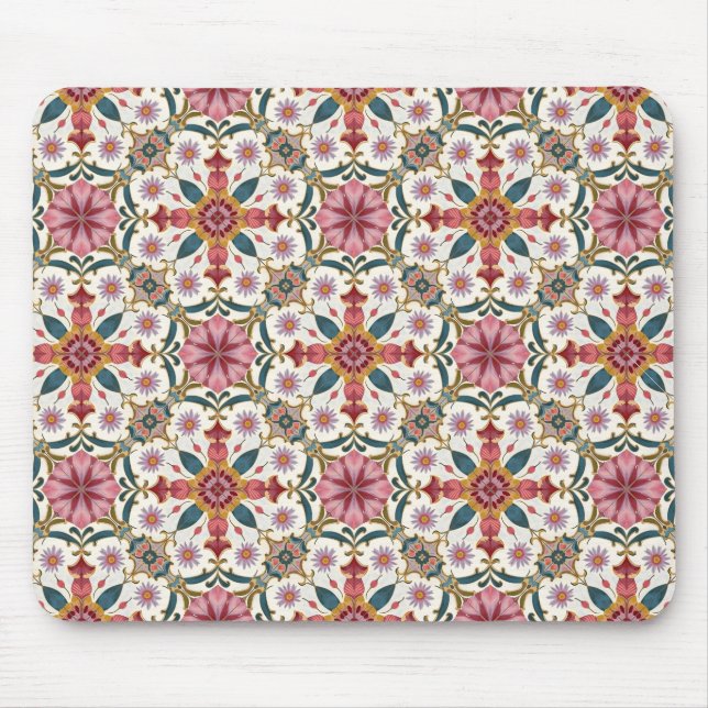 Floral Boho Pattern in Red, Pink & Teal Mouse Pad (Front)