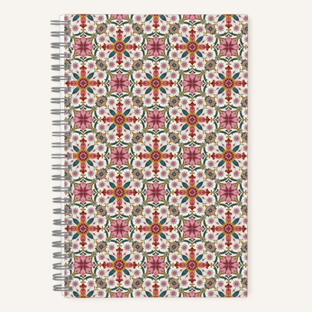 Floral Boho Pattern in Red, Pink & Teal Notebook (Front)