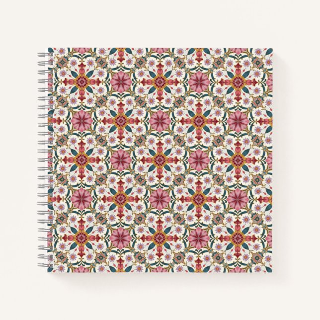 Floral Boho Pattern in Red, Pink & Teal Notebook (Front)
