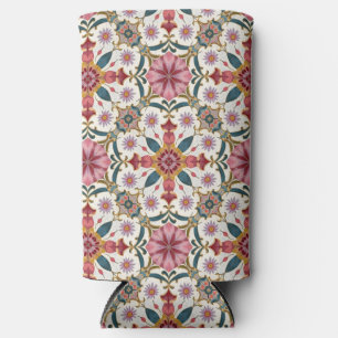 Floral Boho Pattern in Red, Pink & Teal Seltzer Can Cooler