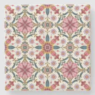 Floral Boho Pattern in Red, Pink & Teal Stone Coaster