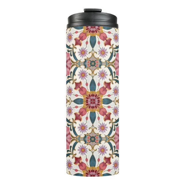 Floral Boho Pattern in Red, Pink & Teal Thermal Tumbler (Front)