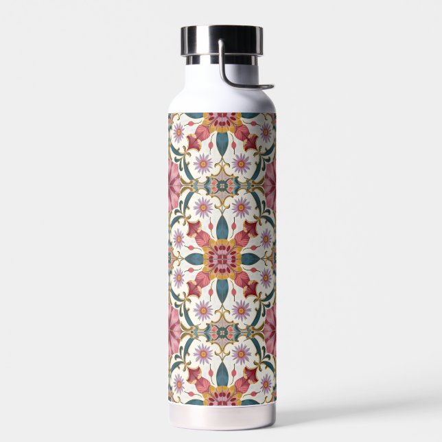 Floral Boho Pattern in Red, Pink & Teal Water Bottle (Left)