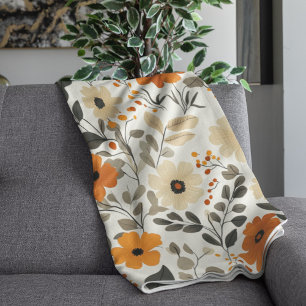 Floral Boho Pattern Warm Tones Fleece Blanket