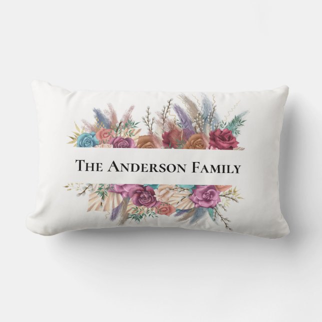 Floral Boho Personalised Trendy Gift Lumbar Cushion (Front)