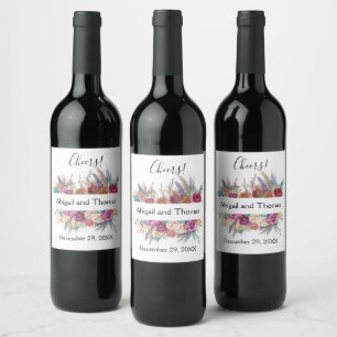 Floral Boho Personalised Trendy Wedding Favour Wine Label