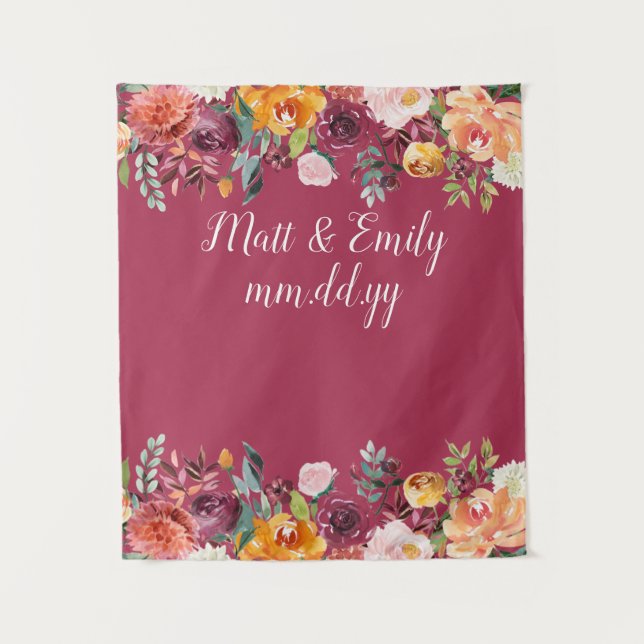 Floral Boho Photo Booth Prop Fall Wedding Backdrop Tapestry (Front)