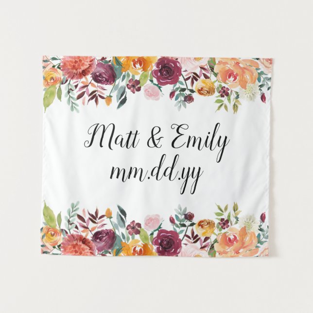 Floral Boho Photo Booth Prop Fall Wedding Backdrop Tapestry (Front (Horizontal))