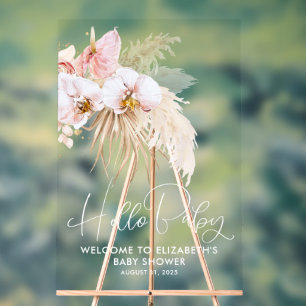 Floral Boho Pink Baby Shower Welcome Acrylic Sign