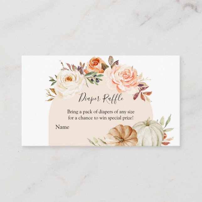 Floral Boho Pumpkin Baby Shower - Diaper Raffle  Enclosure Card (Front)