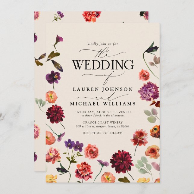 Floral Boho QR Code Wedding Invitation (Front/Back)