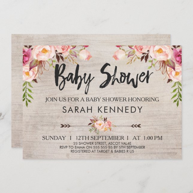 Floral Boho Rustic Baby Shower Invitation (Front/Back)