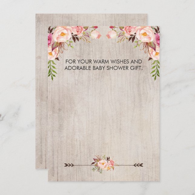 Floral Boho Rustic Baby Shower Thank you card girl (Front/Back)