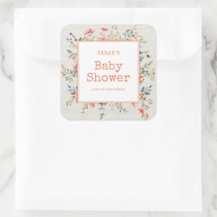 Floral Boho Rustic Chic Botanical Baby Shower Square Sticker