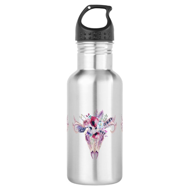 Floral Boho Skull 532 Ml Water Bottle (Front)