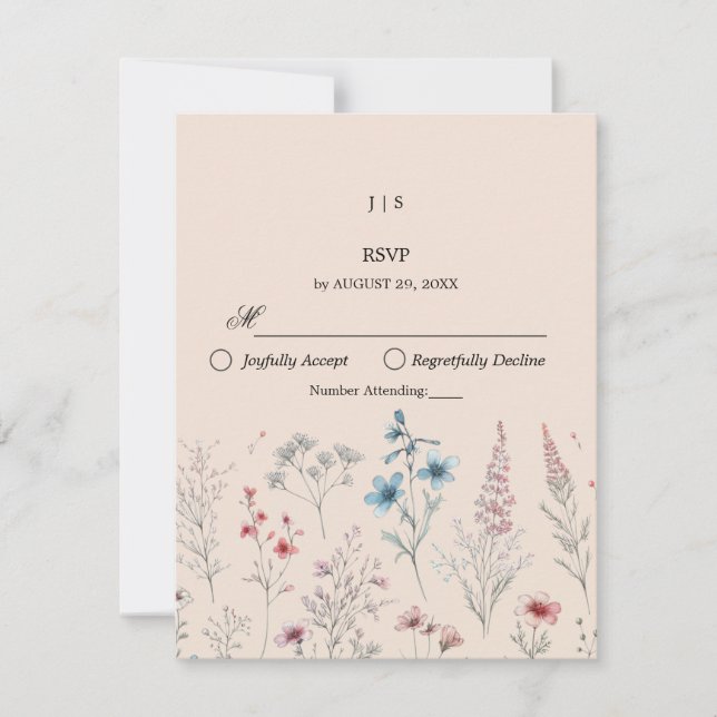 Floral boho summer simple RSVP card (Front)