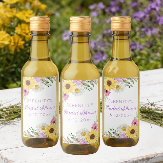 Floral Boho Sunflower Daisy Bridal Shower Wine Label (Creator Uploaded)