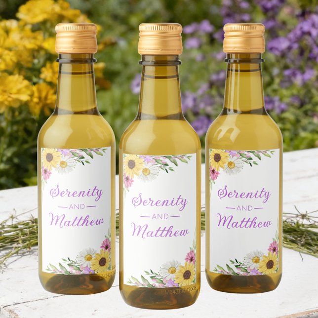 Floral Boho Sunflower Daisy Bridal Shower Wine Label (Creator Uploaded)