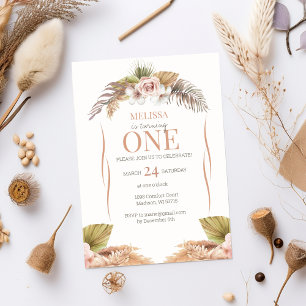 Floral Boho Terracotta 1st Birthday Invitation