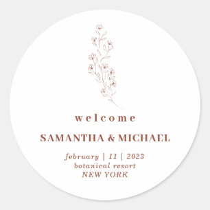 Floral Boho Terracotta Indie Welcome Wedding Classic Round Sticker