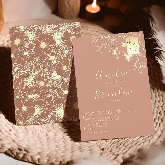Floral Boho Terracotta Wedding Invitation (Creator Uploaded)