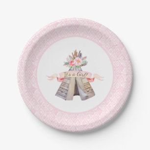 Floral Boho Tribal Teepee Girl Baby Shower Paper Plate