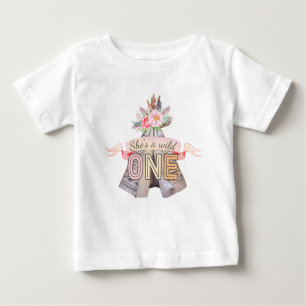Floral Boho Tribal Teepee Wild One 1st Birthday Baby T-Shirt