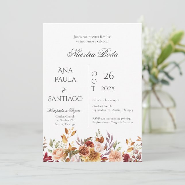Floral Boho Wedding invitation Invitación (Standing Front)