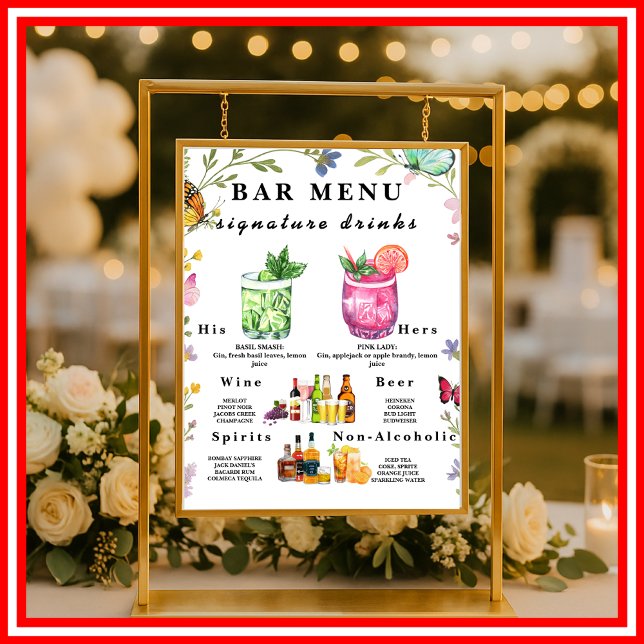 Floral Boho Wildflower Bar Menu Wedding Drink Sign (Creator Uploaded)