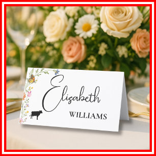 Floral Boho Wildflower Beef Menu Wedding Name Card