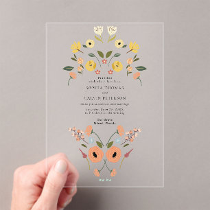 Floral Boho Wildflower Wedding Acrylic Invitations