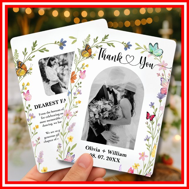 Floral Boho Wildflowers Butterflies Photo Wedding  Thank You Card (Creator Uploaded)