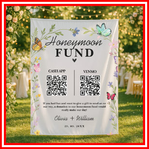 Floral Boho Wildflowers Honeymoon Fund QR Wedding Tapestry
