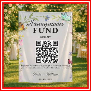 Floral Boho Wildflowers Honeymoon Fund QR Wedding Tapestry