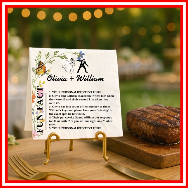  Floral Boho Wildflowers Monogram FUN FACT Wedding Napkin (Creator Uploaded)